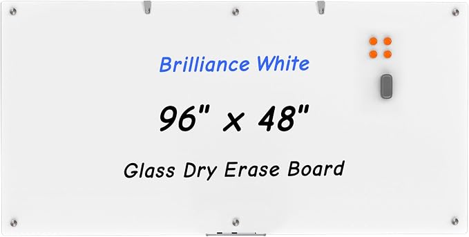 Large Glass Whiteboard, 96 x 48 Inches Magnetic Glass Dry Erase Board by Wingwise