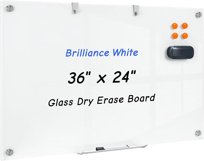 36 x 24 Inches Glass Whiteboard, Magnetic Glass Dry Erase Board by Wingwise