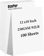 OcePor 100 Sheets White Cardstock 12” x 18”, 92lb/250gsm Black Card Stock by OcePor