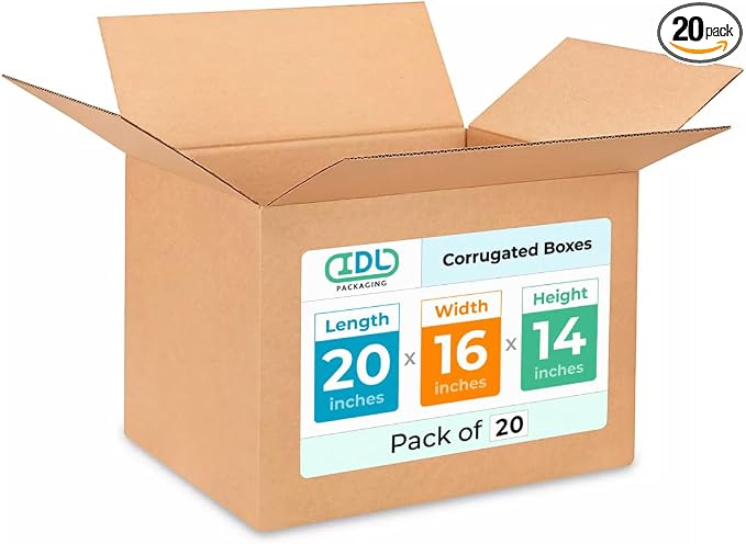 Large Shipping & Moving Boxes 20"L x 16"W x 14"H by IDLPackaging