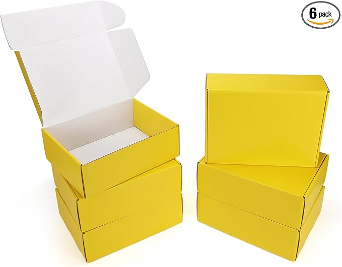 PHAREGE 12x9x4 inch Gift Shipping Boxes Bulk 6 Pack Yellow, Tab Lock Tuck Top by PHAREGE