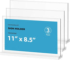 newnewshow Acrylic Sign Holder 11x8.5 Inch 3 Pack Horizontal T Shape by NEWNEWSHOW