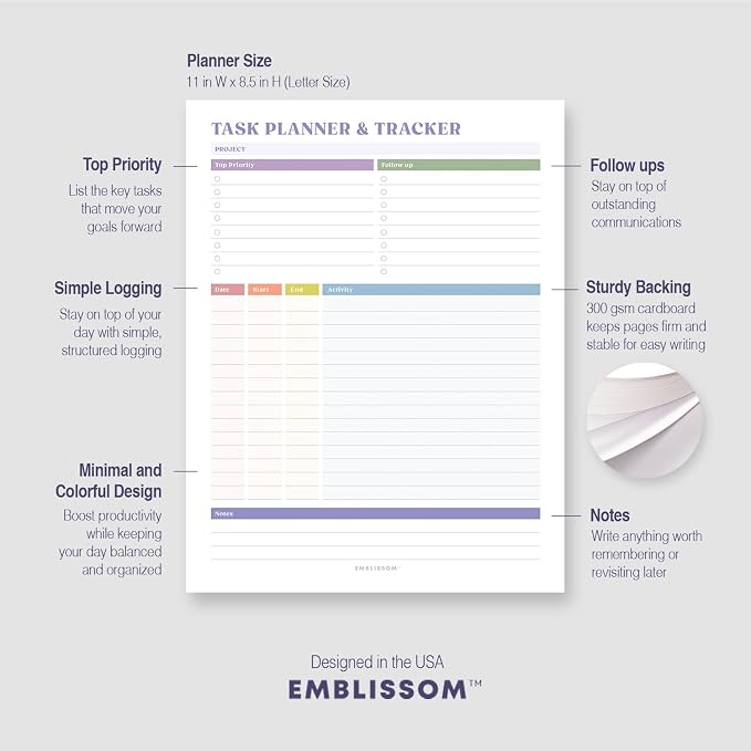 Task Planner & Tracker 8.5 x 11 Tear-Off 70 Sheet Planner Pad – Project - Image 5
