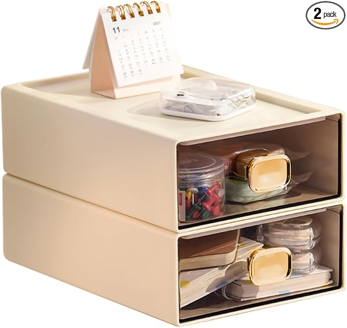 DETEIN 2PACK Stackable Desktop Storage Organizer Plastic Desk Organizer by DETEIN