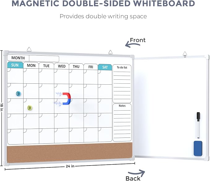 MaxGear Monthly Calendar Whiteboard Dry Erase Cork Board - Image 3