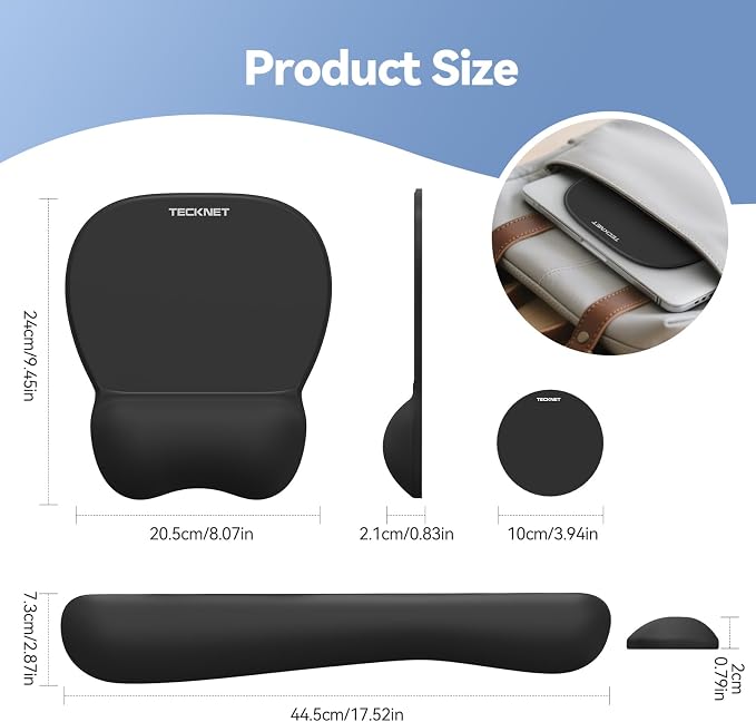 TECKNET Gel Mouse Pad Set with Wrist Rest and Keyboard Wrist Rest, Ergonomic - Image 7