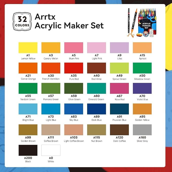 Arrtx Acrylic Pens Paint Markers 32 Colors, Dual Tip Acrylic Paint Markers - Image 4