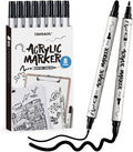 TRANSON 8 Pack Black Bold and Fine Dual-tip Acrylic Paint Marker by Transon