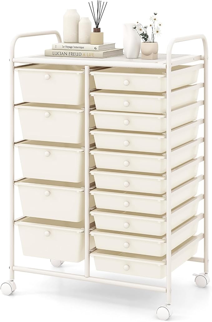 COSTWAY 15-Drawer Rolling Storage Cart, Mobile Utility Cart by COSTWAY