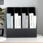 KINGFOM 4-Slot Wood Leather Document Files Holder Rack Stand Desk Files - Image 8
