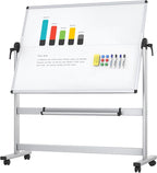 VIZ-PRO Double-Sided Mobile Whiteboard, 48 x 36 Inches, Magnetic Rolling Dry by VIZ-PRO