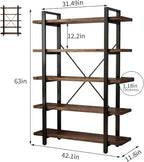 5-Tier Industrial Style Solid Wood Bookcase and Book Shelves, Rustic Wood and - Image 2
