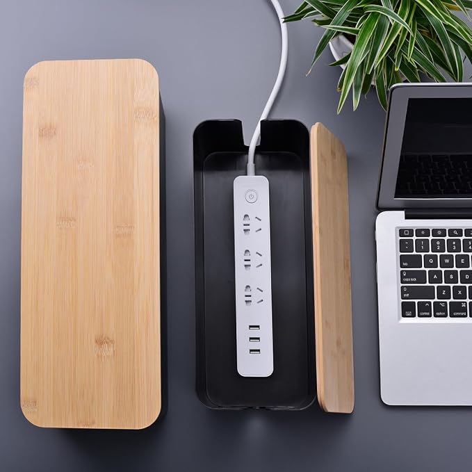 2 Pack Large Cable Management Box – Wooden Style Cord Organizer Box and Cover - Image 7