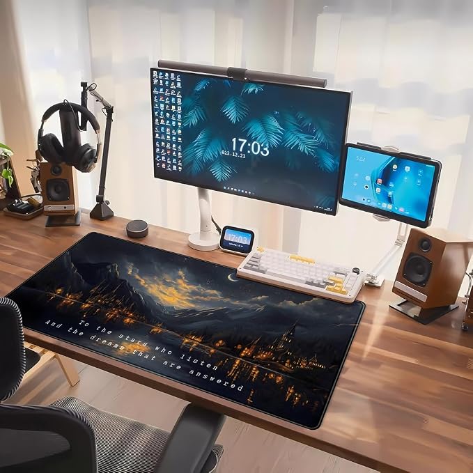 Starry Night Mountain Desk Pad Mat Moon Oil Painting XXL Black Mouse Pad - Image 7