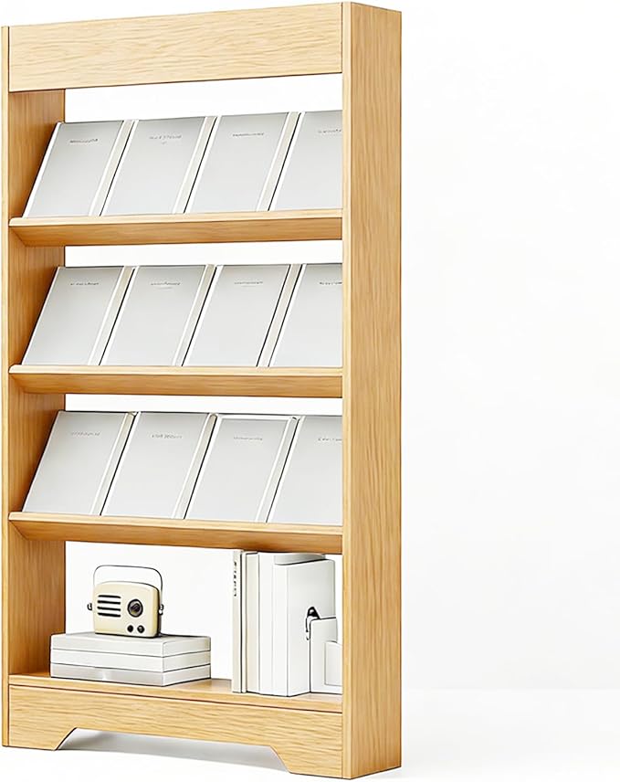 LHIUGE 4-Layer Brochure Display Rack, Freestanding Wooden Magazine Rack by LHIUGE