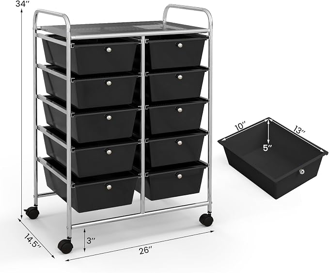GLACER 10 Drawer Rolling Cart, Storage Cart - Image 3