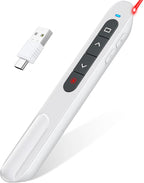 White USB C Presentation Clicker, Volume Control Wireless Presenter, RF 2.4GHz by DINOSTRIKE