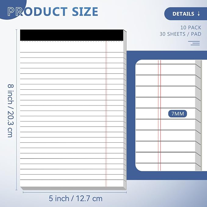 10 Pack of Legal Pad Writing Pads 5" x 8" Notepad 80gsm Recycled Paper Small - Image 2