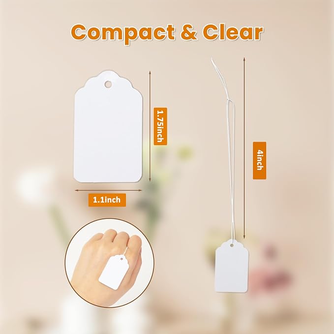 1000 PCS White Price Tags with String Attached, 1.75 x 1.1 Inches, Goefun - Image 2