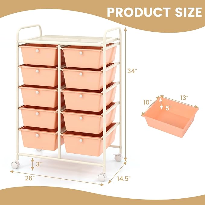 GOFLAME 10-Drawer Rolling Storage Cart, Art Craft Storage Organizer on Wheels - Image 3