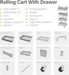 Sorgion 4 Tier Rolling Cart Organizer, Art Craft Diaper Bedside Snack Laundry - Image 7