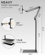 mmcrz Tablet Floor Stand with 11lb Stable Base & Desk Clamp, Adjustable Height - Image 4