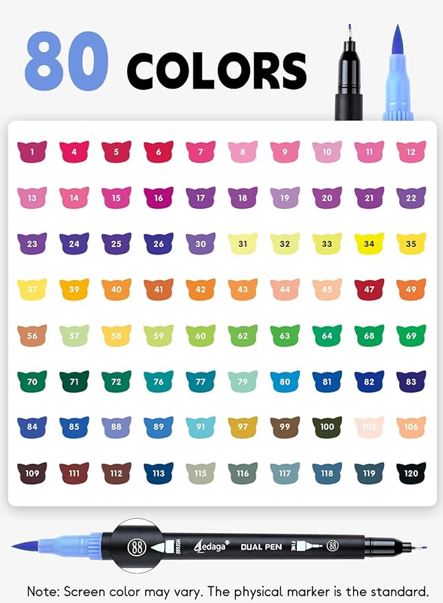 AEDAGA 80 Colors Numbered Dual Tip Brush Pens - Image 4