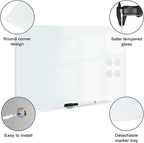 Magnetic Glass Whiteboard for Wall, Large Frameless White Board for Home and - Image 3