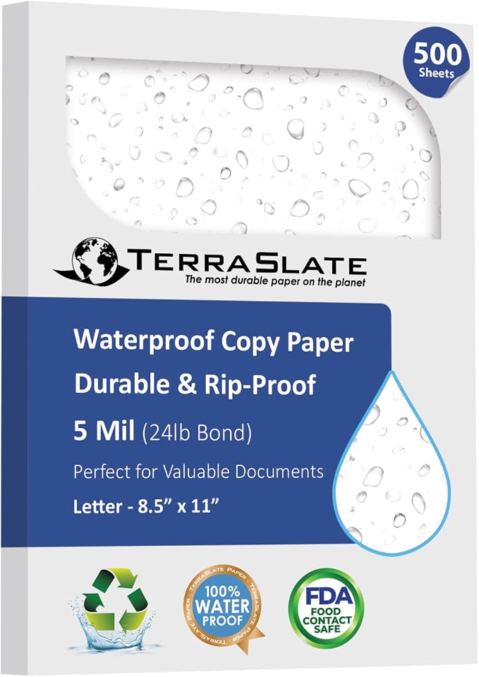 TerraSlate Copy Paper Waterproof Laser Printer, Rain Weatherproof, 5 Mil by TerraSlate