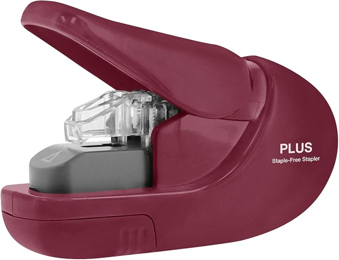 Plus Paper Clinch Compact Staple-Free Stapler, Burgundy Wine - Image 6