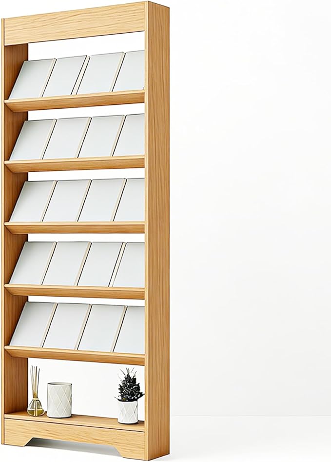 LHIUGE 6-Layer Brochure Display Rack, Freestanding Wooden Magazine Rack by LHIUGE