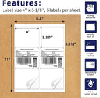 POLYSELLS Self Adhesive 3-1/3" x 4" Address Shipping Labels, 6UP White Sticker - Image 2