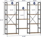 NUMENN Triple Wide 4 Tier Bookshelf, Adjustable Rustic Industrial Style - Image 3