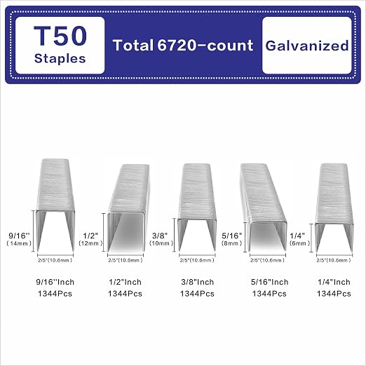 HW HAMWOO 20 Guage Galvanized T/50 Staples, 5 Sizes Assorted Size Project Pack - Image 2