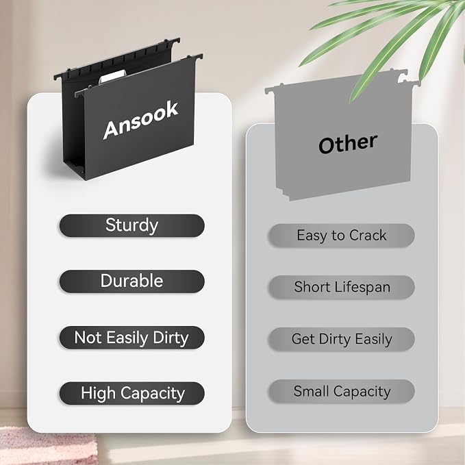 ANSOOK Extra Capacity Hanging File Folders Letter Size, 3 Inch Reinforce - Image 6