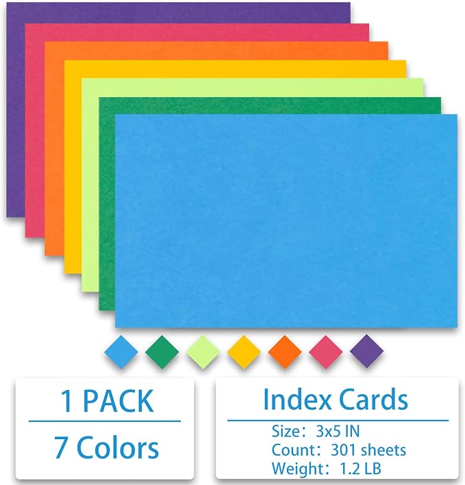 Index Cards 301-Count 3x5 Inch, 178GSM Heavyweight Set of 7 Colors Paper - Image 3