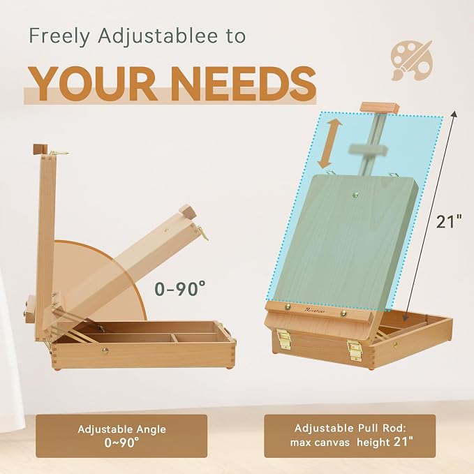 Tabletop Art Easel for Painting, Premium Wooden Sketchbox, Portable Desktop - Image 3