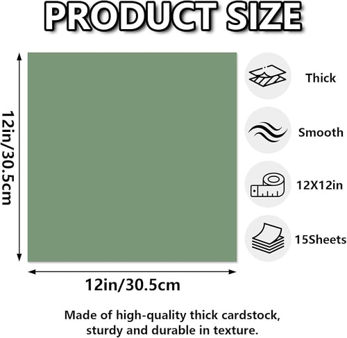 15 Sheets Sage Green Cardstock 12"x12", 250gsm/90lb Heavyweight Cover Cardstock - Image 2