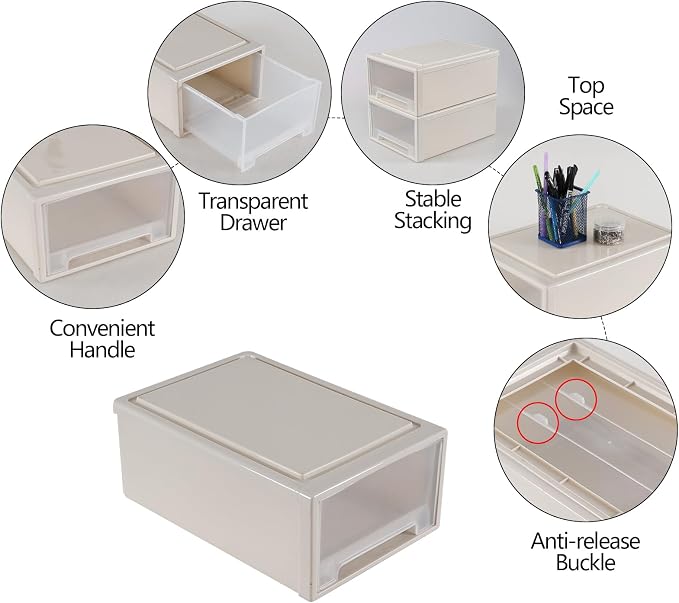 Xyskin 4-Pack 12 Quart Plastic Compact Stacking Drawer Unit, Stackable Desktop - Image 4