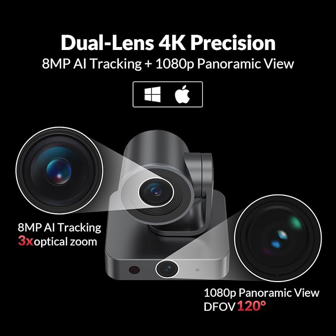 AV Access 4K Conference Room Camera, Dual Lens Cam, 3X Optical/5X Digital Zoom - Image 2