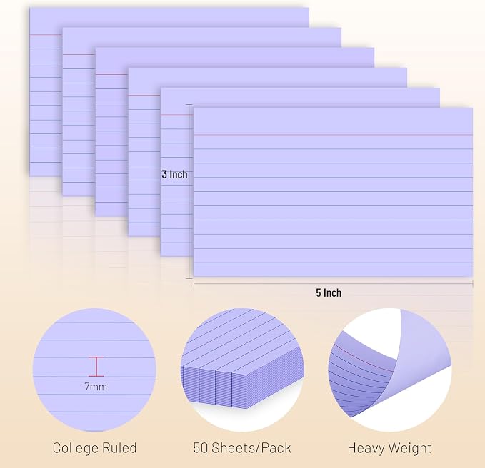 300 Count Index Cards 3 x 5 Inch Ruled Purple Index Cards, Flash Cards College - Image 2