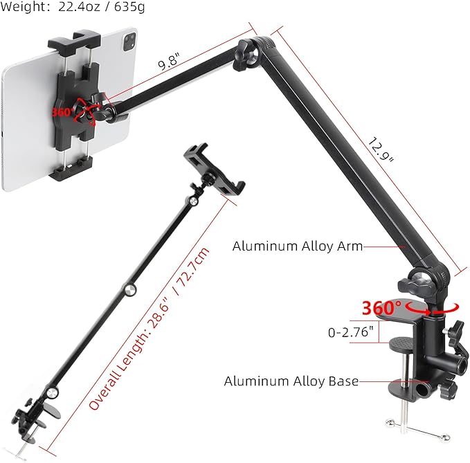 ZUZUXI iPad Desk Mount, Adjustable Foldable Tablet Aluminum Arm, 360° Rotation - Image 4
