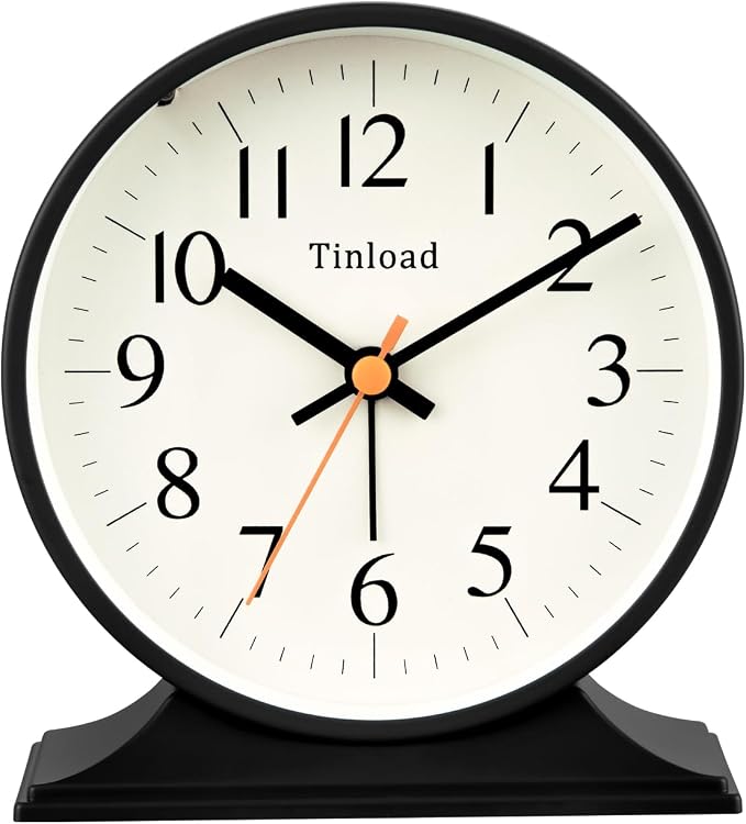 4.5"Retro Analog Alarm Clock, Vintage decor, Super Silent Non Ticking Small by Tinload