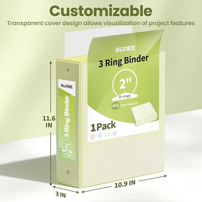 SUNEE 3 Ring Binder 2 Inch 1 Pack, Light Yellow - Image 7