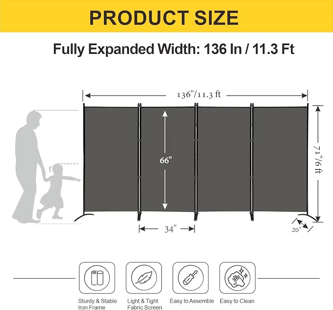 MAYOLIAH 4 Panel Privacy Screen Room Dividers 6FT Tall Portable Office Wall - Image 5