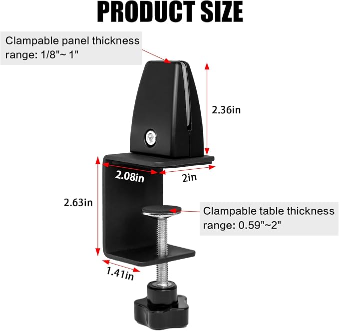 6-Pack Sneeze Guard Clamps for 1/8" to 1" Thick Panels, Adjustable Desk - Image 2