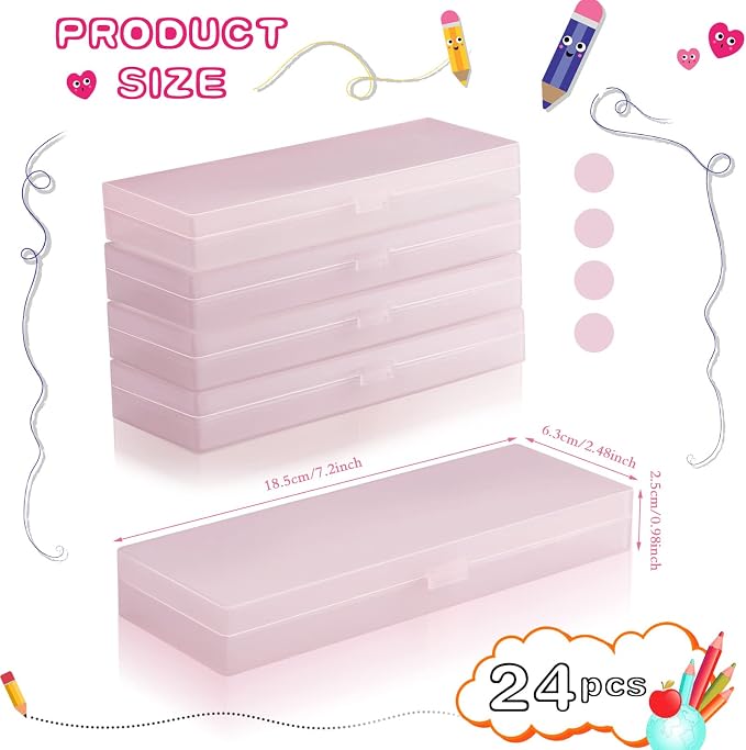 Fainne 24 Pcs Plastic Pencil Case Bulk Pencil Boxes Plastic Stationery Case - Image 2