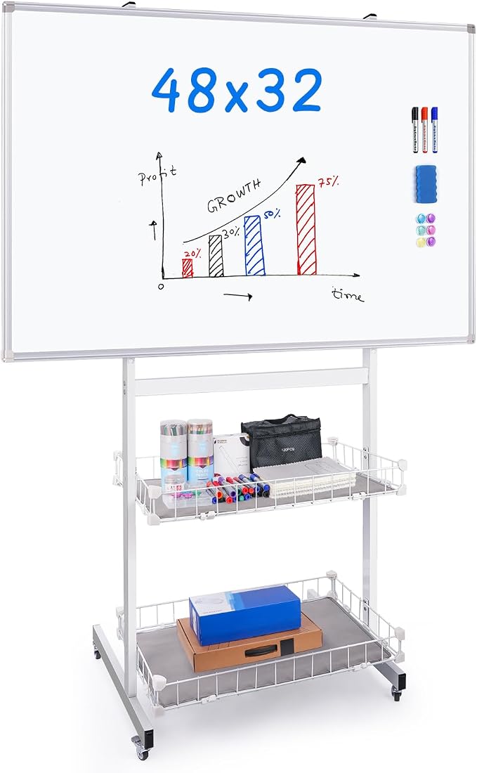 maxtek Rolling Whiteboard, 48x32 Large Magnetic White Board by Maxtek