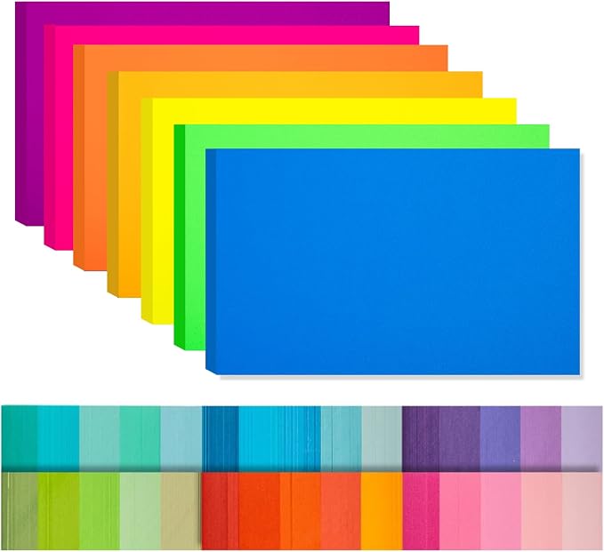 Index Cards 140-Count 5X8 Inch, 178GSM Heavyweight Set of 7 Fluorescent Colors by Magecubiku