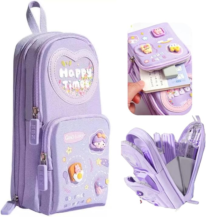 Large Capacity Kawaii Purple Pencil Case by Unknown
